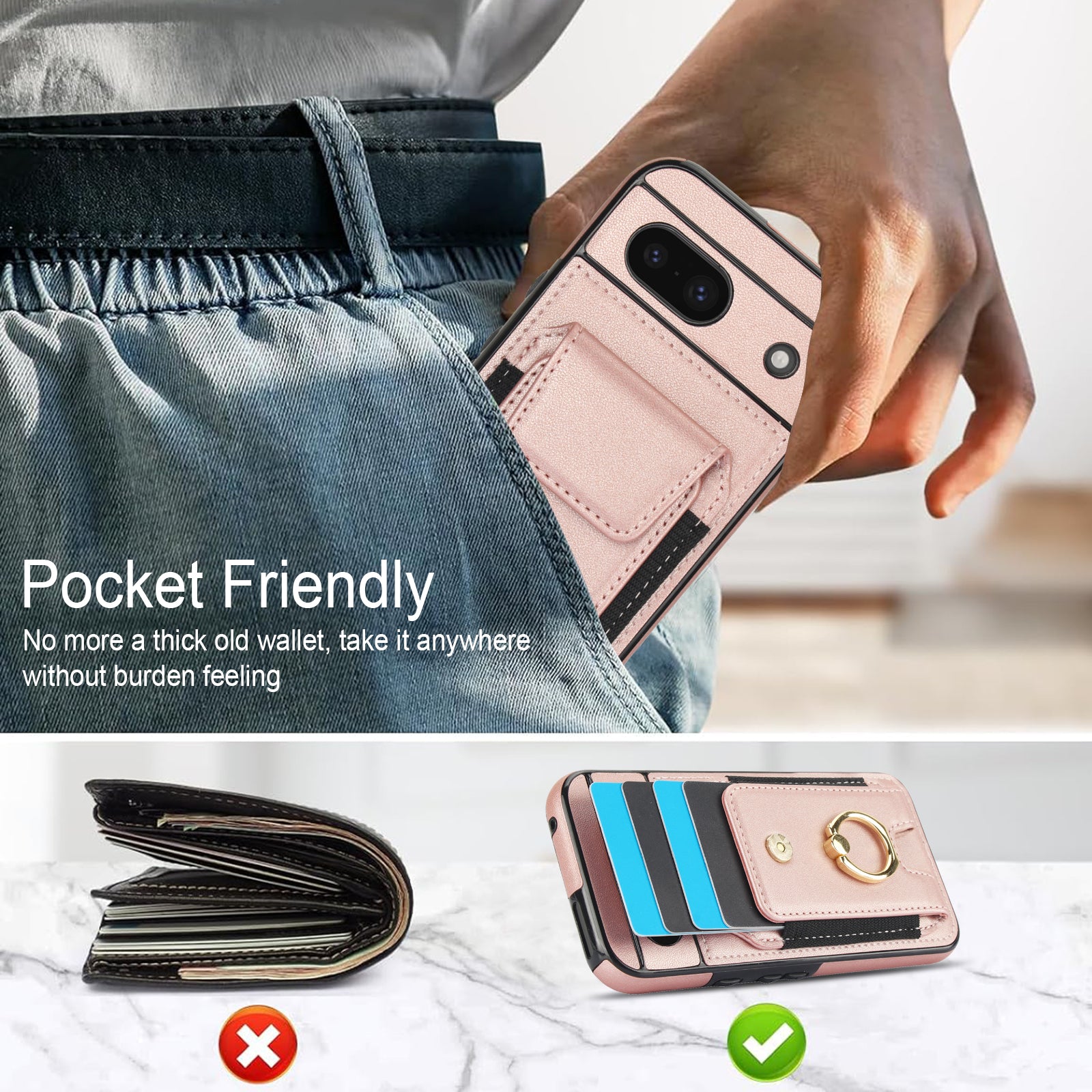 For Google Pixel 8a Kickstand Case PU Leather+TPU Phone Cover with Card Slots For Google Pixel 8a Kickstand Case PU Leather+TPU Phone Cover with Card Slots
